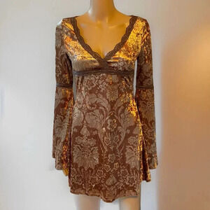 Fairy Grunge Whimsigoth BoHo Hippie Velvet Burnout Gold Floral SHEIN MiniDress 4